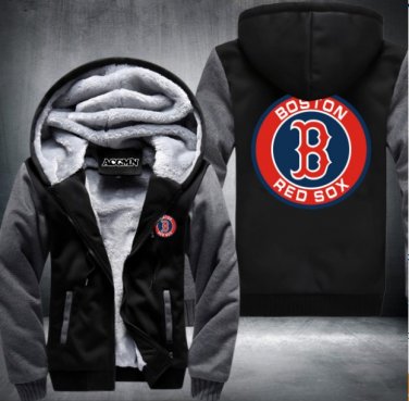 Boston Red Sox Hoodies Zip Up Printing Pattern Coats Super Warm Thicken Fleece Men's Coat Style 2