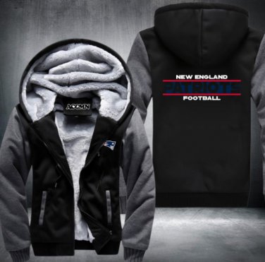New England Patriots Team Hoodies Zip Up Printing Pattern Coats Super Warm Thicken Fleece Men's Coat