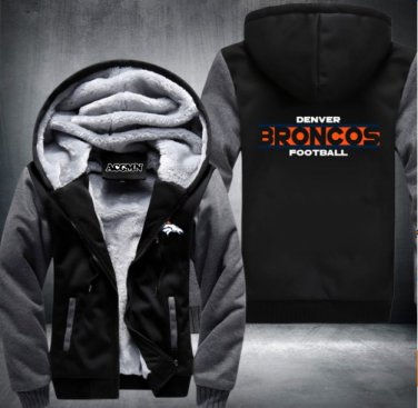 Denver Broncos Team Hoodies Zip Up Printing Pattern Coats Super Warm Thicken Fleece Men's Coat