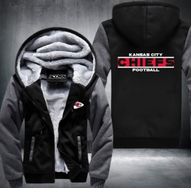 Kansas City Chiefs Team Hoodies Zip Up Printing Pattern Coats Super Warm Thicken Fleece Men's Coat