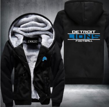 Detroit Lions Jacket Super Warm Thicken Fleece Zip Up Hoodie Men's Coat Style 1
