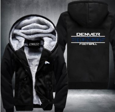 Denver Broncos Jacket Super Warm Thicken Fleece Zip Up Hoodie Men's Coat Style 1