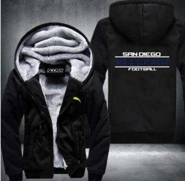 Sandiego Chargers Jacket Super Warm Thicken Fleece Zip Up Hoodie Men's Coat Style 1