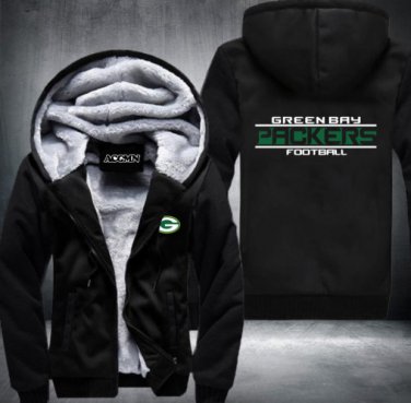 Green Bay Packers Jacket Super Warm Thicken Fleece Zip Up Hoodie Men's Coat Style 1