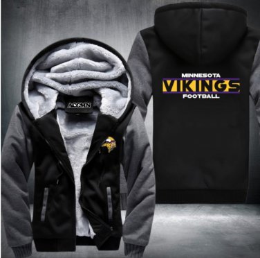 Minnesota Vikings Team Hoodies Zip Up Printing Pattern Coats Super Warm Thicken Fleece Men's Coat