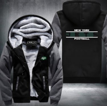 New York Jets Hoodies Zip Up Printing Pattern Coats Super Warm Thicken Fleece Men's Coat