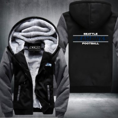 Seattle Seahawks Hoodies Zip Up Printing Pattern Coats Super Warm Thicken Fleece Men's Coat