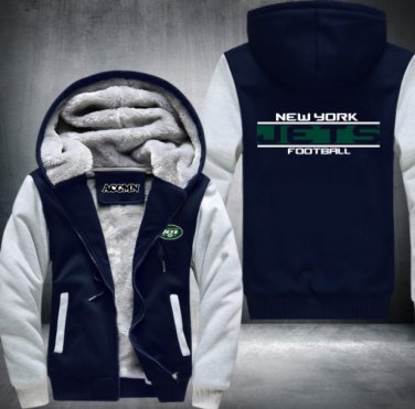 New York Jets Jacket Super Warm Thicken Fleece Zip Up Hoodie Men's Coat Style 1