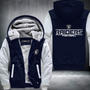 Oakland Raiders Jacket Super Warm Thicken Fleece Zip Up Hoodie Men's Coat Style 1
