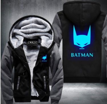 Winter Jackets and Coats BATMAN Anime Luminous Hooded Thick Zipper Men cardigan Sweatshirts Style 1