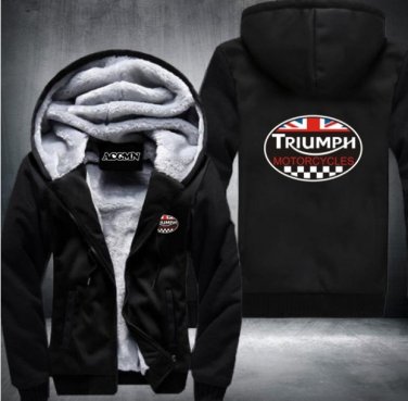 GREAT BRITAIN TRIUMPH MOTORCYCLE Thicken Fleece Zip up Hoodies men Casual Style 1