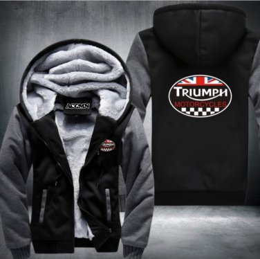 GREAT BRITAIN TRIUMPH MOTORCYCLE Thicken Fleece Zip up Hoodies men Casual  Style 2