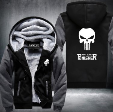 The Punisher Hoodies Anime skull Hooded Coat Thick Zipper men cardigan Jacket Sweatshirt Style 2