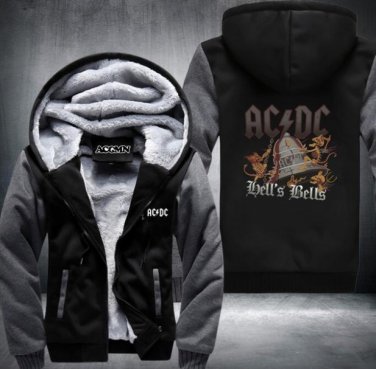 AC DC Bell Skull Mens Hoodies I Got My Bell Gonna Take Ya To Hell Thicken Zipper  Style 2