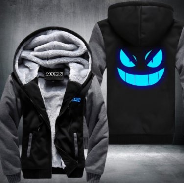 Pokemon Pocket Monster Gengar Luminous Zipper Jacket Sweatshirts Thicken Hoodie Coat Style 2
