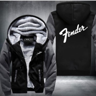 Winter Guitar brand Fender printing logo Jacket Thicken Fleece Hoody Swearshirt Style 1