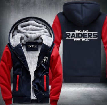 Oakland Raiders Hoodies Zip Up Printing Pattern Coats Super Warm Thicken Fleece Men's Coat  Style 2