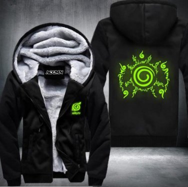 Anime NARUTO Akatsuki Cosplay Green Luminous Jacket Sweatshirts Thicken Hoodie Coat  Style 1