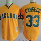 33 Jose Canseco Men Stitched Jersey Size S to 3 XL yellow