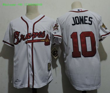 10 Chipper Jones Men Stitched Jersey Size S to 3 XL white