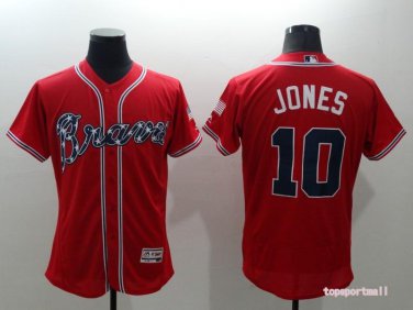10 Chipper Jones Men Stitched Jersey Size S to 3 XL red
