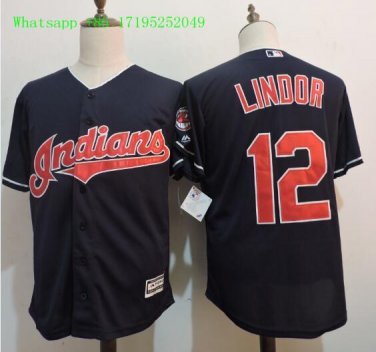 12 Francisco Lindor Stitched Jersey Size S to 3 XL black 1