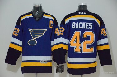 42 David Backes Stitched Jersey Size S to 3 XL blue