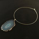 15.5" Neck ring with Slice of Natural Agate Pendant