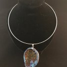 Multi-Colored Stone wrapped in Nickel on 15.5" Neck ring