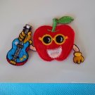 MUSICAL GUITAR APPLE Iron On Embroidered Patch Applique 2-3/4 in. x 1-1/2 in. ~ Ceramic Treasures