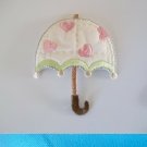 IVORY & PINK HEARTS QUILTED UMBRELLA Iron On Embroidered Patch Applique 2.5 in. ~ Ceramic Treasures