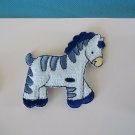 BLUE PLUSH ZEBRA Iron On Embroidered Patch Applique 2-1/4 in. x 2-1/4 in. ~ Ceramic Treasures