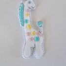 TURQUOISE WHITE & DOTS GIRAFFE Iron On Embroidered Patch Applique 2-1/4 in. ~ Ceramic Treasures