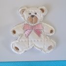 IVORY & PINK BOW QUILTED BEAR Iron On Embroidered Patch Applique 2-1/4 in. ~ Ceramic Treasures