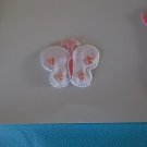 WHITE PINK FLOWERS BUTTERFLY Iron On Embroidered Patch Applique 1-3/8 in. x 1 in ~ Ceramic Treasures
