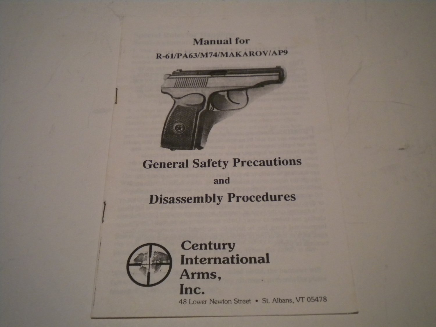 Century International Arms Pistol Owners Manual R61 Pa63