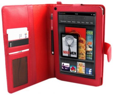 Kindle Fire Tablet E-Stand CSLCKF40-RED Red PU Leather Portfolio Case Dual Internal Compartments