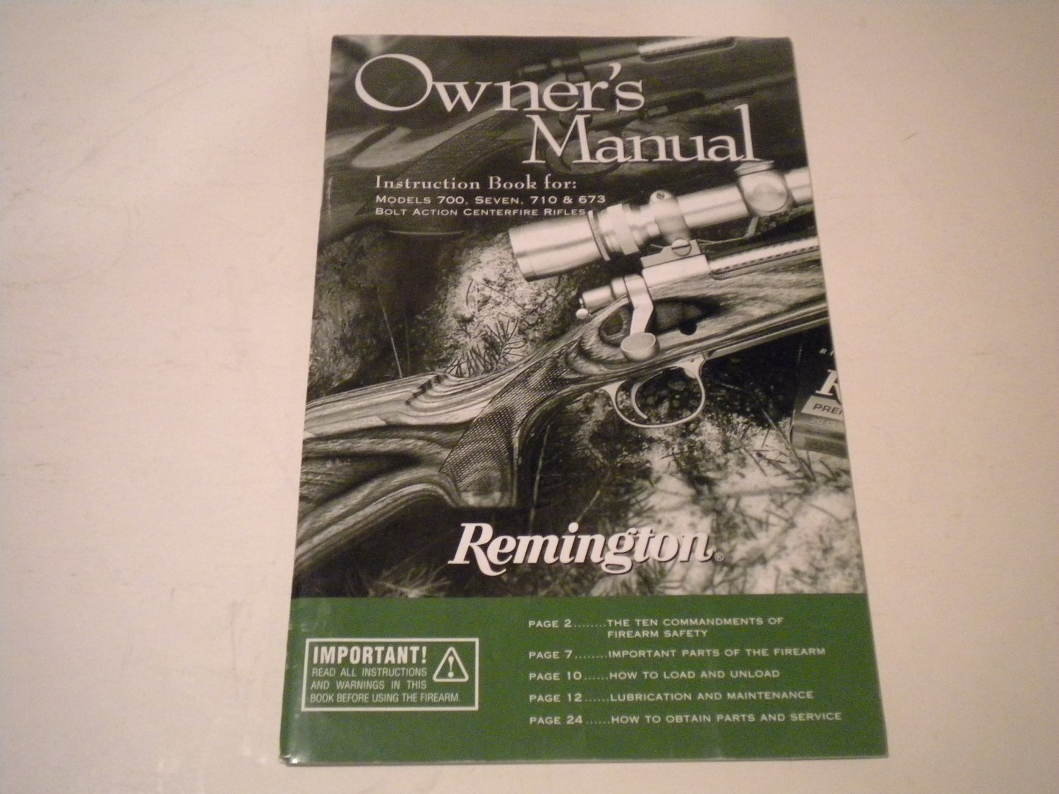 Remington 700, Seven,710, and 673 Bolt Action Rifle Owners Manual