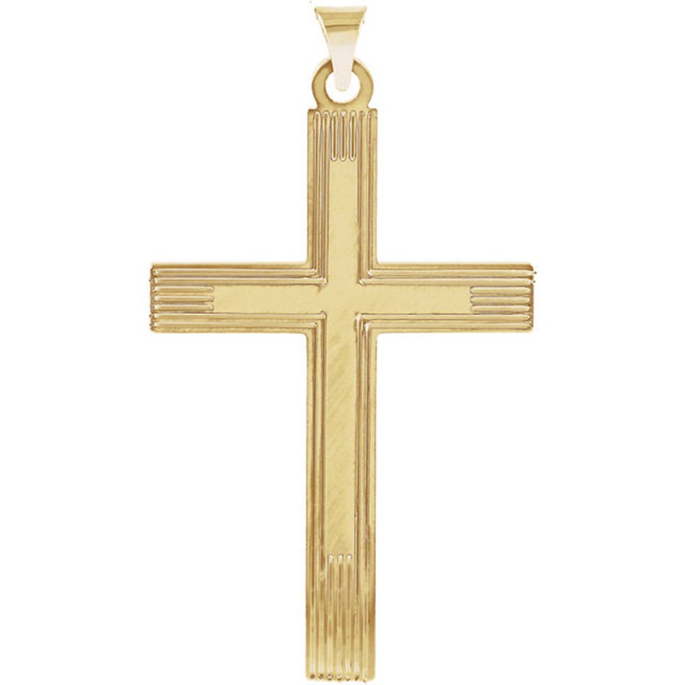 14kt Solid Yellow Gold Cross Pendant With Design 42mm X 26mm