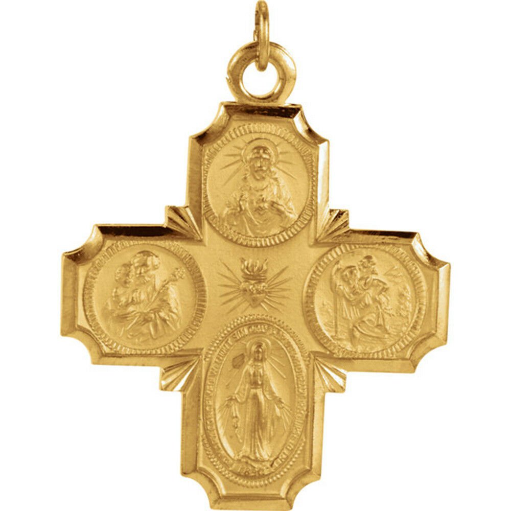 14Kt Solid Yellow Gold 30x29mm Four-Way Cross - Laura ...