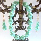 Mint Green Bracelet and Earrings Set, Glass Pearl Bracelet and Dangle Earrings