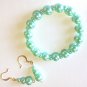 Mint Green Bracelet and Earrings Set, Glass Pearl Bracelet and Dangle Earrings