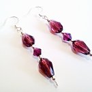 Beaded Purple Earrings, Plum Color Faceted Glass Teardrops, Bead Dangle Earrings