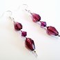 Beaded Purple Earrings, Plum Color Faceted Glass Teardrops, Bead Dangle Earrings