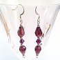 Beaded Purple Earrings, Plum Color Faceted Glass Teardrops, Bead Dangle Earrings