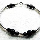 Black Bracelet, Black Stone Jewelry, Silver Tubes Bracelet, Modern Minimalist