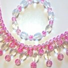 Pink Necklace and  Bracelet Jewelry Set, Handmade Glas