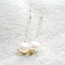 Pearl Earrings, White Glass Pearl Wedding Earrings, Chain Dangle Drop Earrings
