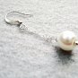 Pearl Earrings, White Glass Pearl Wedding Earrings, Chain Dangle Drop Earrings
