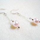 Pink Dangle Earrings, Glass Pearl Beaded Jewelry, Sterling Silver Chain Earrings